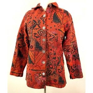 Chico's Women's Red Artsy Beaded Button Front Jacket, Size 1X